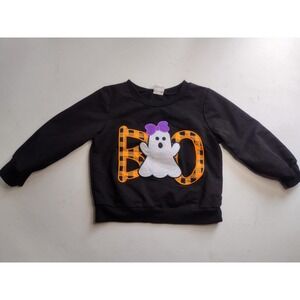 Kids Black Boo Ghost Halloween Long Sleeve Sweatshirt 2T 3T